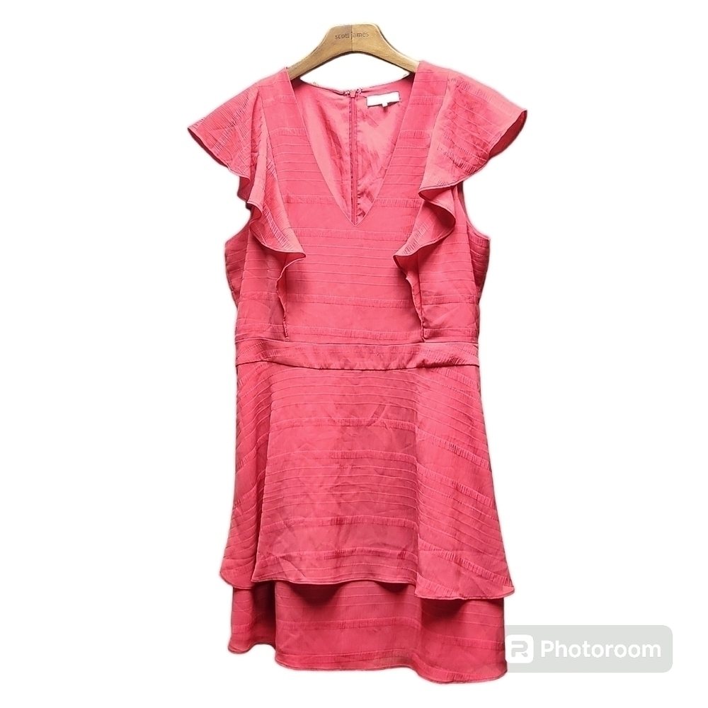Parker Ruffle Sleeve V-neck Pink Dress Sz. L Cocktail Barbie